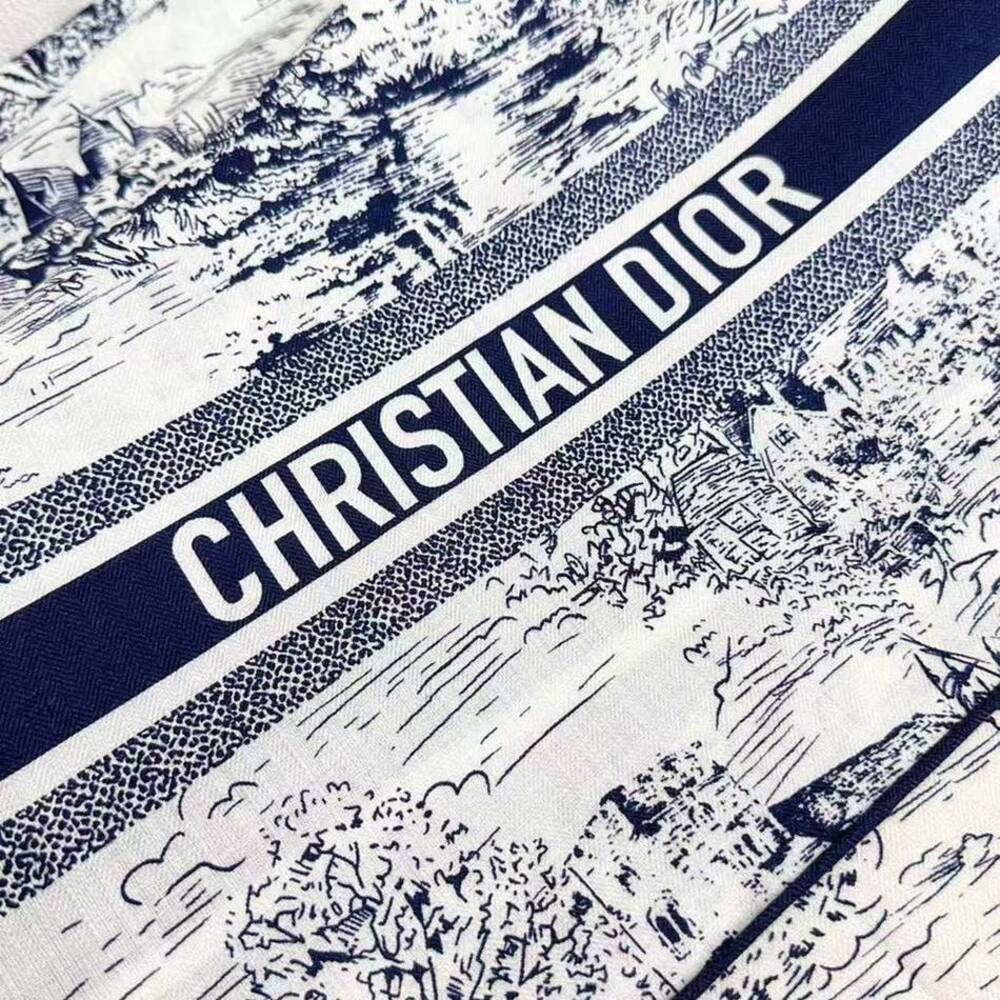 Dior Toile de Jouy 100% Silk Square Scarf Navy Blue Cream NWT With Box - Picture 5 of 9